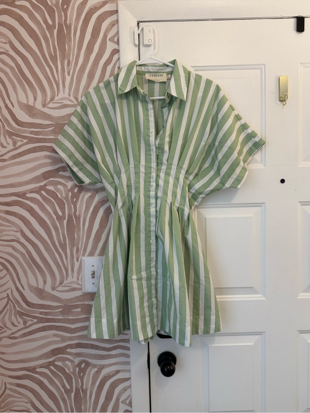 Anthropologie Green & White Striped Mini Dress